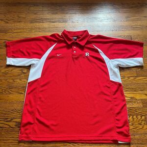 Nike Team Rutgers Scarlet Knights Dri-Fit Polo Shirt Red White Men's XL Y2K